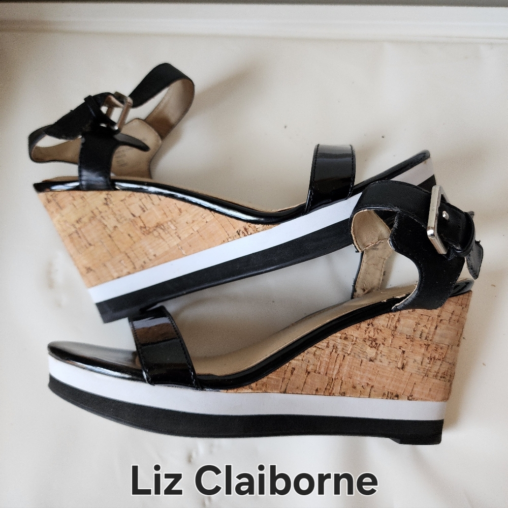 Liz Claiborne Black Wedge Sandals